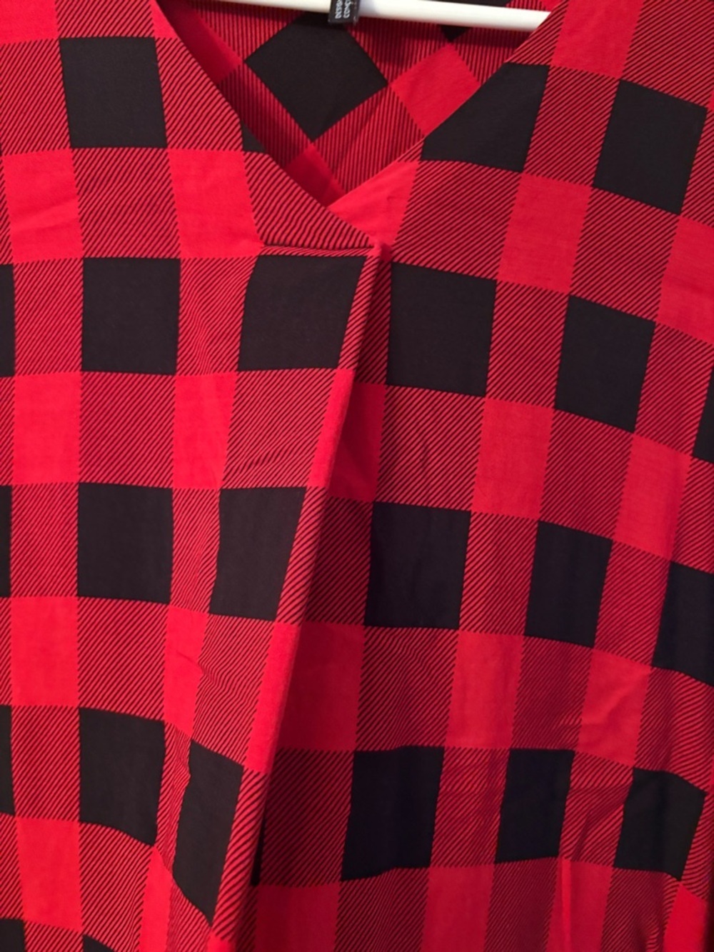 FDJ Red and Black Buffalo Plaid V-Neck Blouse - Picture 5 of 8